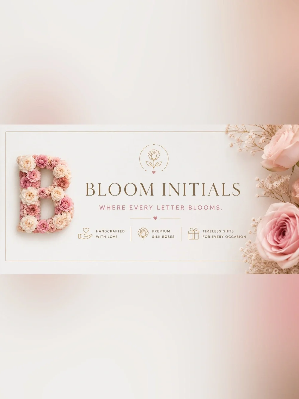 Blush Pink Champagne Rose Floral Letter Accent - Home Accents Faux Florals 18in